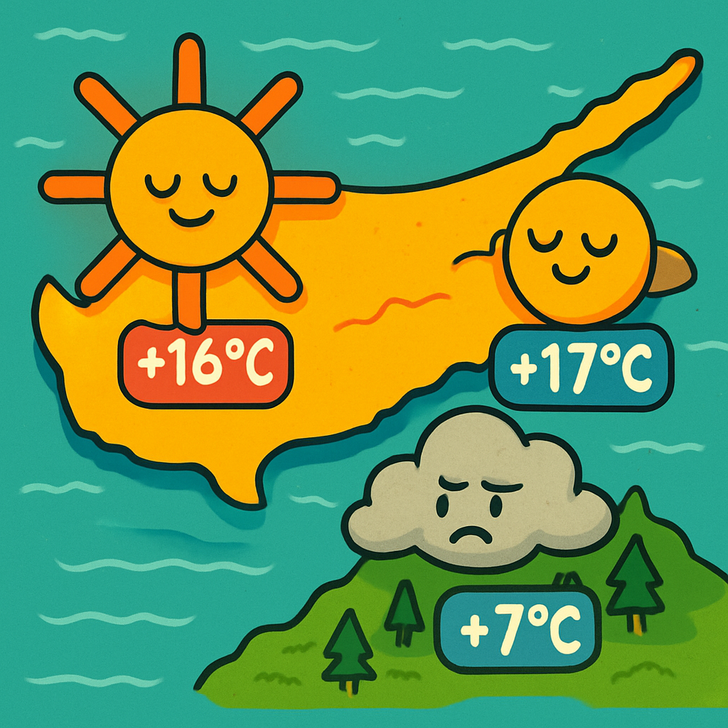 Today in Cyprus, it will be up to +16°C inland, +17°C on the coast, +7°C in the mountains