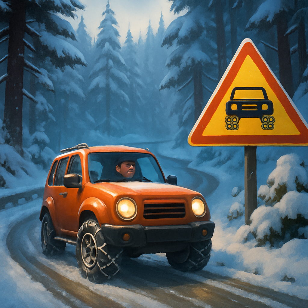 The roads in Troodos are open only for vehicles with four-wheel drive or equipped with anti-skid chains