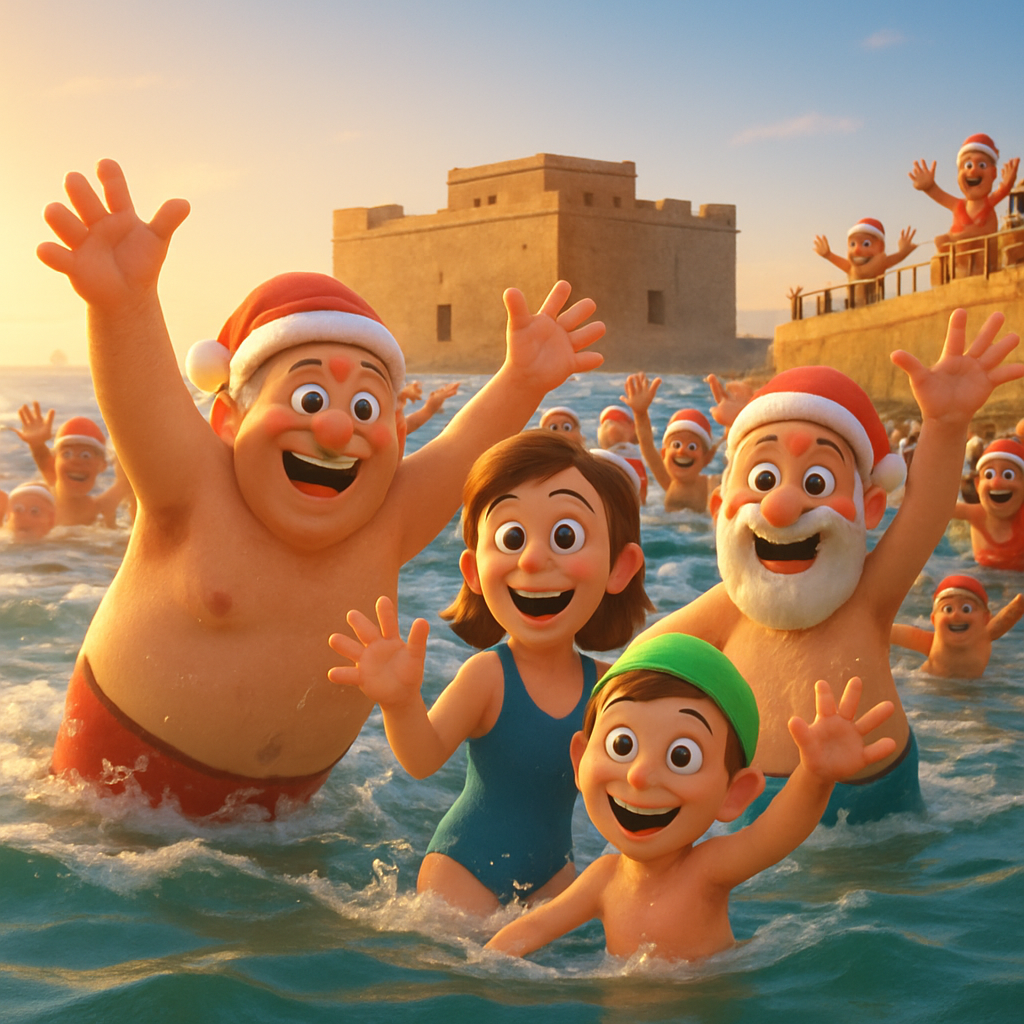 In the morning in Paphos, dozens of swimmers celebrated the New Year in the sea