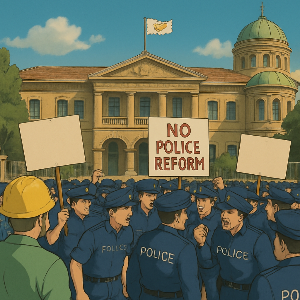 Today Cypriot police officers gathered at the parliament building in Nicosia to express their outrage against the new police reform