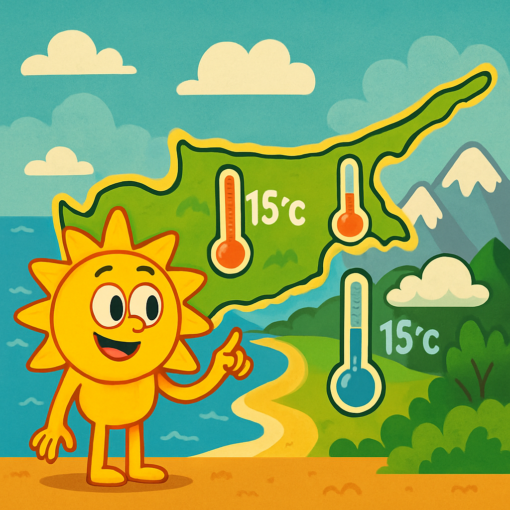 Today in Cyprus, the air temperature will reach +15°C inland, about +17°C on the coast, and up to +6°C in the mountainous areas