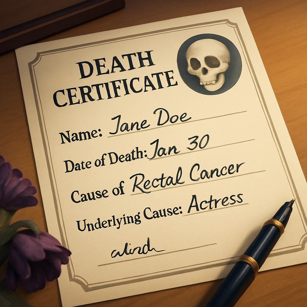A death certificate released on Monday also said rectal cancer was an underlying cause for the comedic actress’s death on Jan.