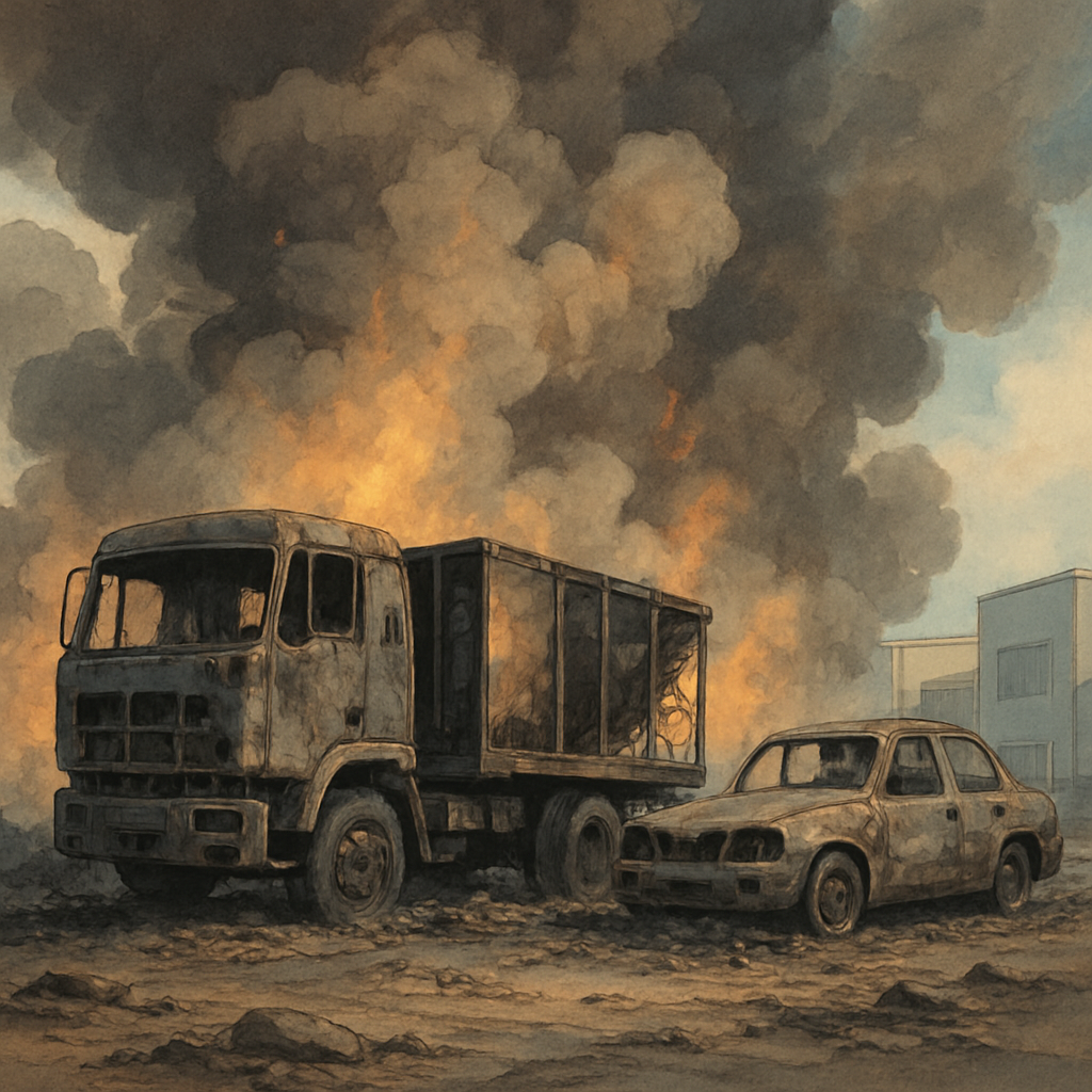 A truck, trailer, and car were destroyed in a fire that broke out in the industrial zone near Paphos on Saturday morning