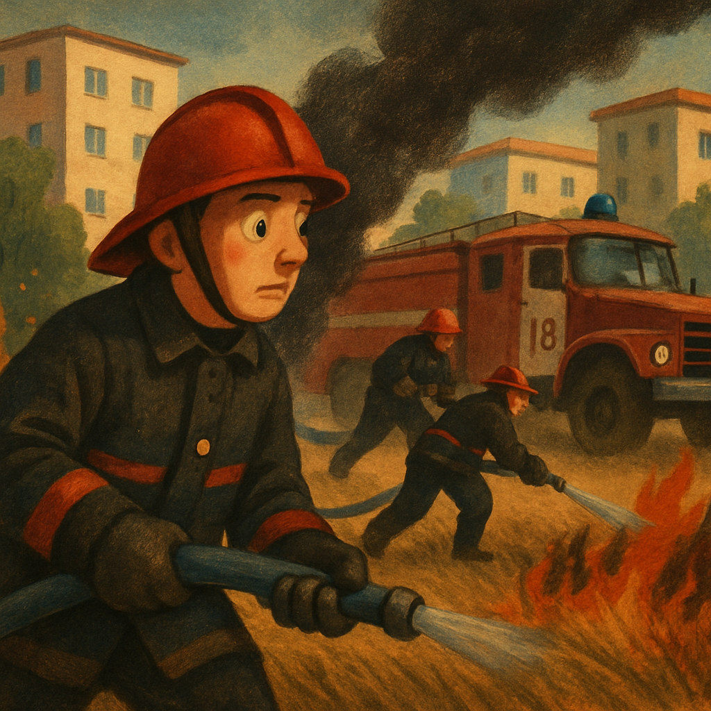На территории жилого района в Полемидии на участке с сухой травой тушат пожар