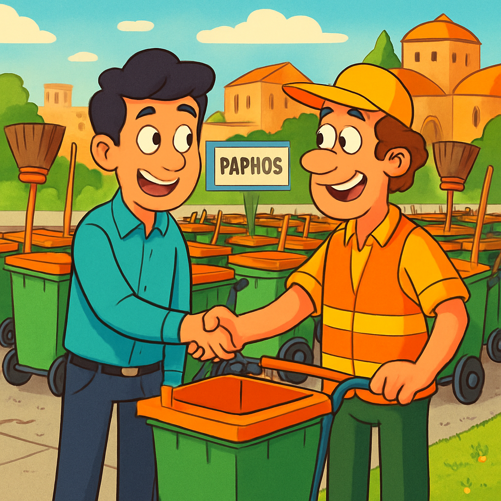 Alexandros Jiang, a Cypriot of Chinese origin, donated 14 handcarts for cleaning to the municipality of Paphos to help keep the city clean