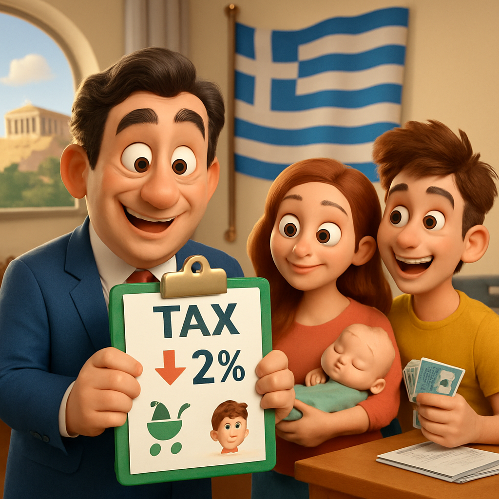 Athens has lowered most income tax rates by two points and rolled out extra breaks tied to children and for younger workers, including zero income tax for under-25s earning up to €20,000