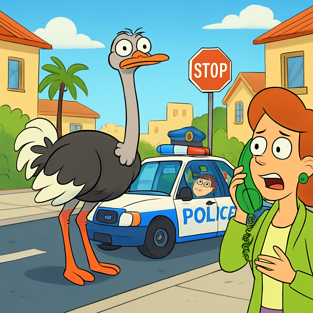An ostrich was spotted on the road in Paphos