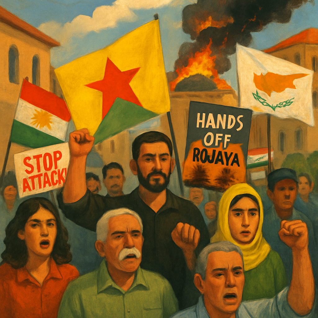 Members of the Kurdish diaspora and Cypriots held protests in Nicosia today, condemning the ongoing attacks on the Kurdish region of Rojava in northeastern Syria and calling on Cyprus to take political action