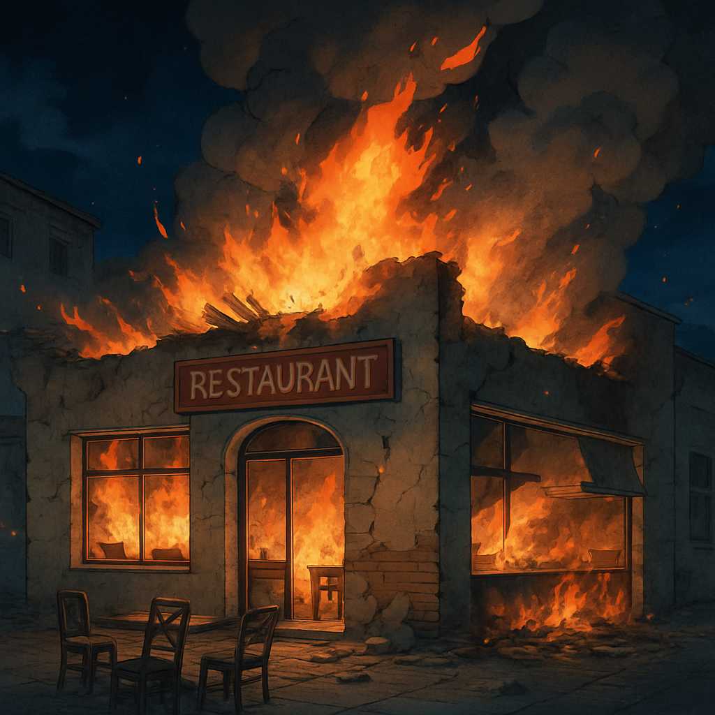 There was an explosion and fire at a restaurant in Nicosia at night, presumably due to a gas leak