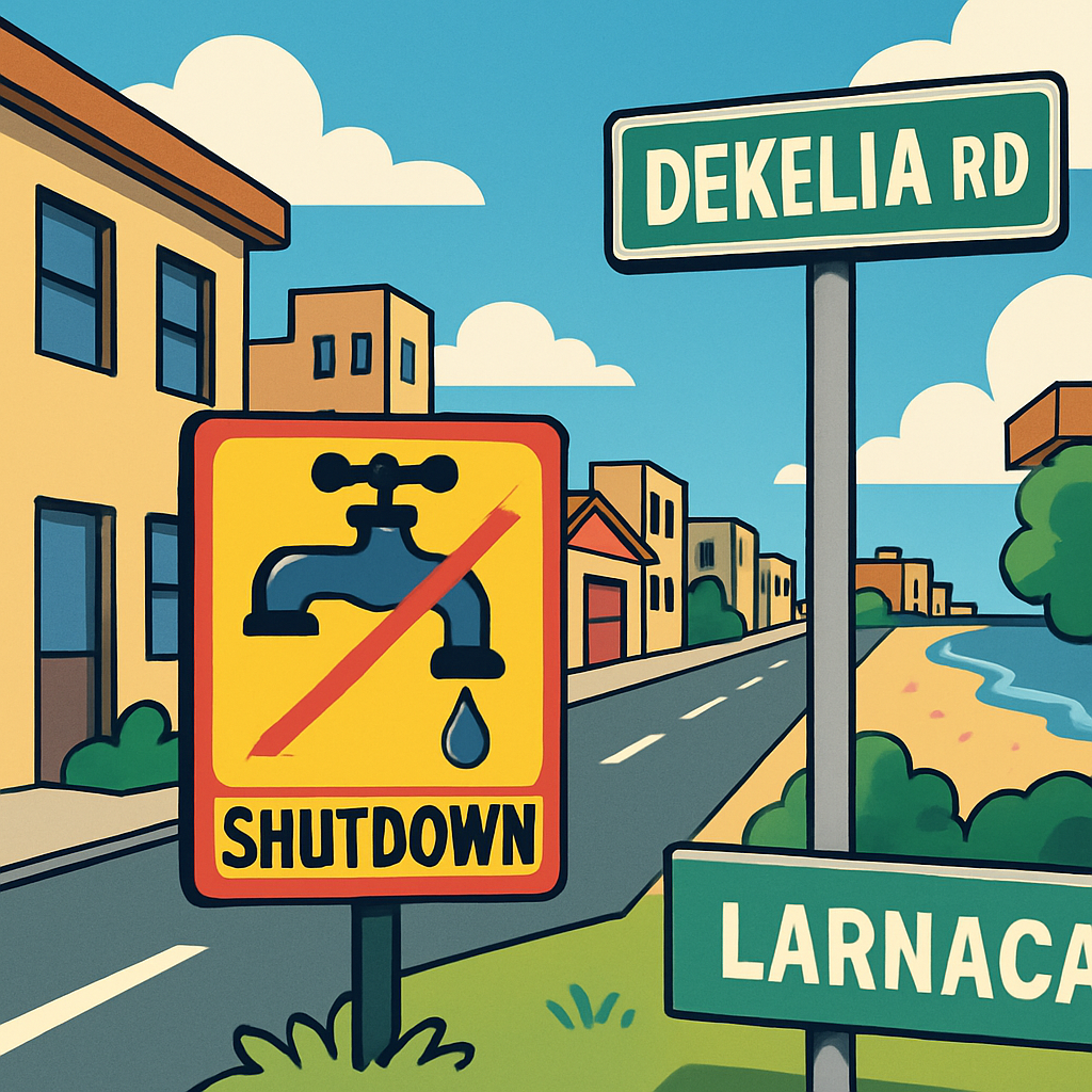 Today in Larnaca, from 07:00 to 15:00, the water supply will be interrupted to all buildings on both sides of Dekelia Road, from the fire station Orokli to KOT beach