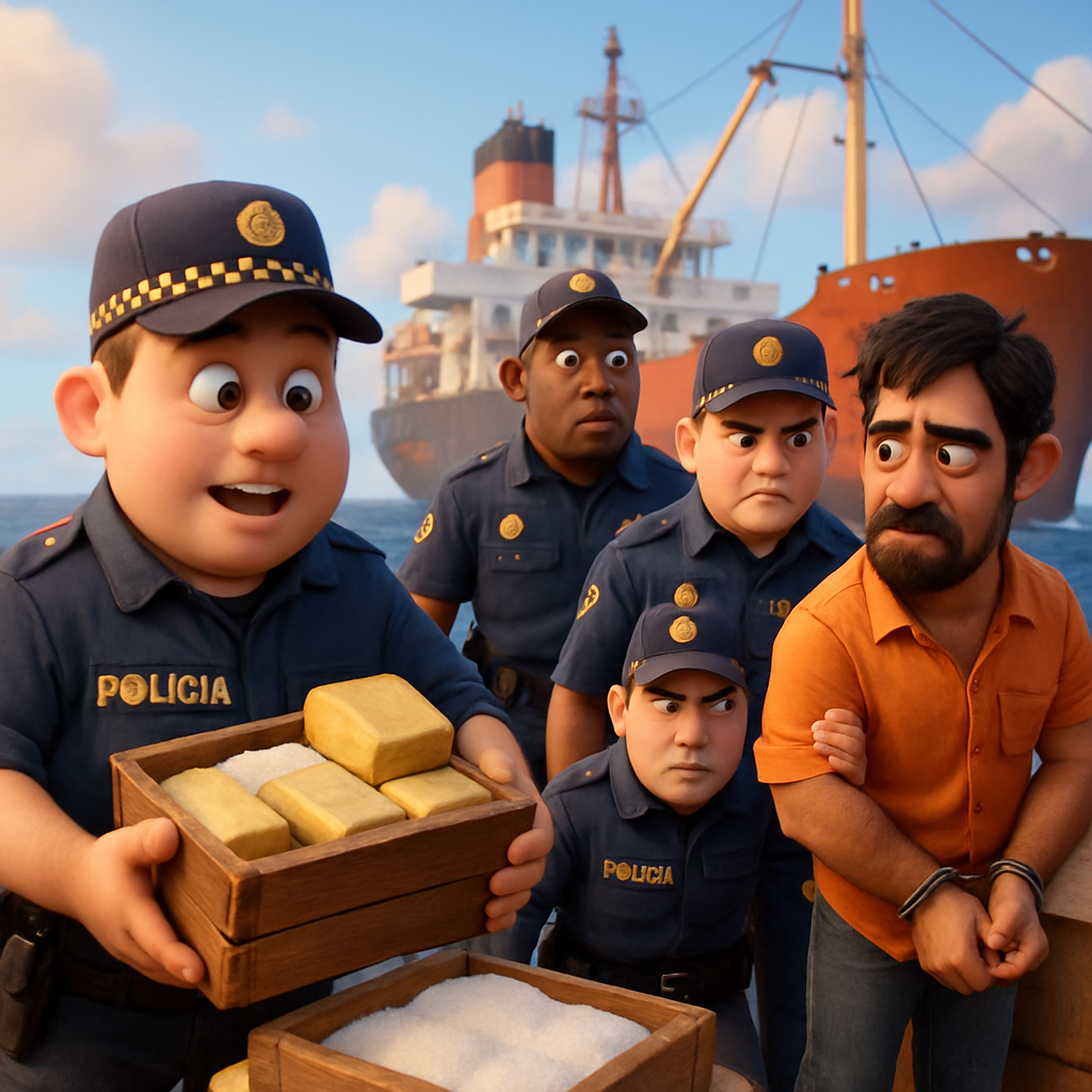 The National Police intercepted a merchant ship in the Atlantic with 9,994 kilos of cocaine hidden in salt