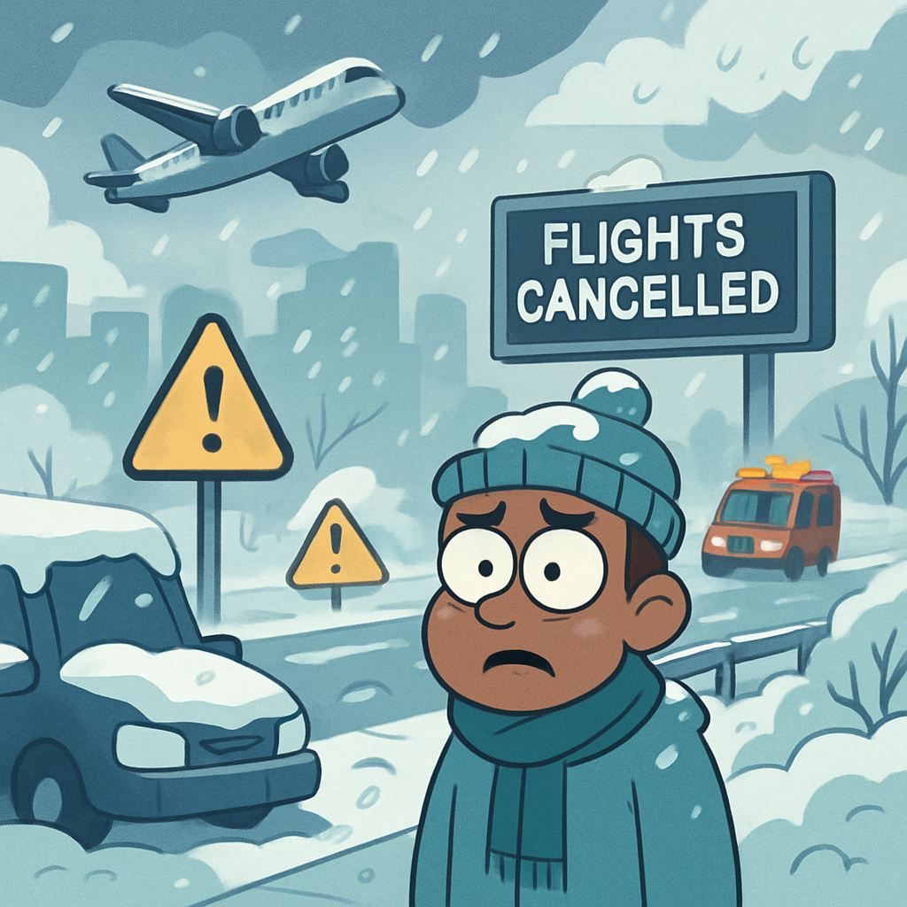 Example: Major winter storm impacts East Coast with heavy snow and ice, causing widespread travel disruptions