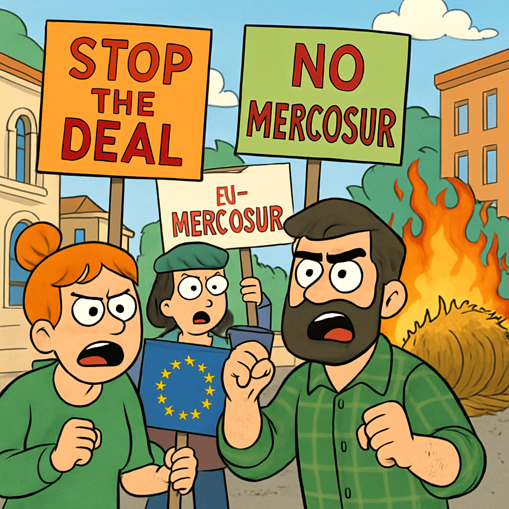 A protest took place in Nicosia against the trade agreement between the European Union and the MERCOSUR countries.