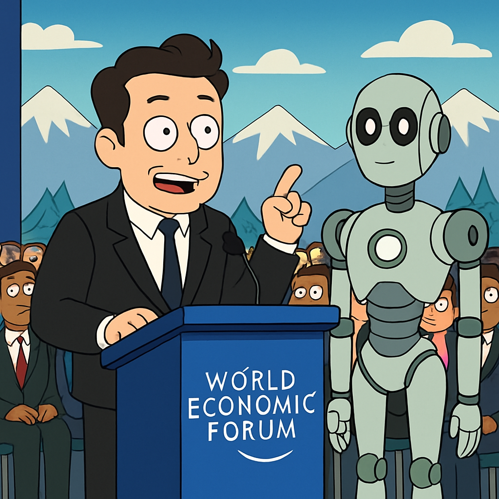 The South Africa-born tech billionaire made his debut at the world's top political and economic summit in the Swiss Alps, telling the World Economic Forum that robots will outnumber people and AI will surpass human intelligence