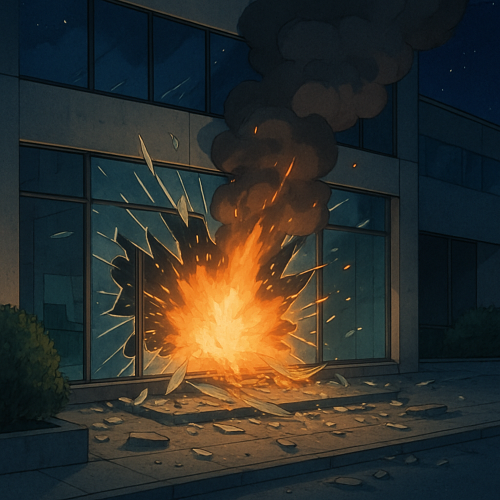 At night, an explosion occurred at the entrance of a company's office in Limassol, damaging the glass facade of the office, but no one was injured