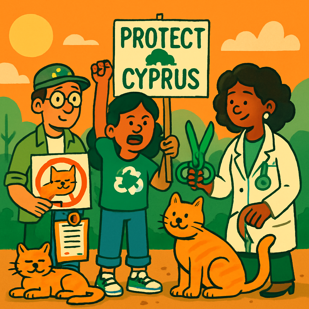 El movimiento de ecologistas en Chipre pide la creación de un marco legal regulatorio que rija la captura y esterilización masiva de gatos callejeros por organizaciones de protección animal y particulares, exigiendo la notificación previa a los residentes y el regreso de los animales esterilizados a su hábitat habitual.