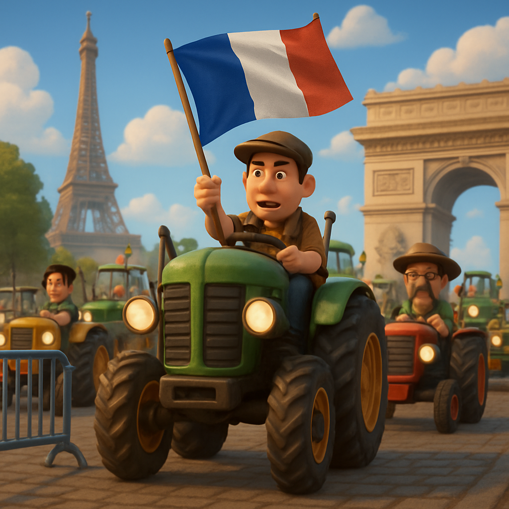 French farmers drove about 100 tractors into the French capital, protesting Brussels' trade deal with five South American nations