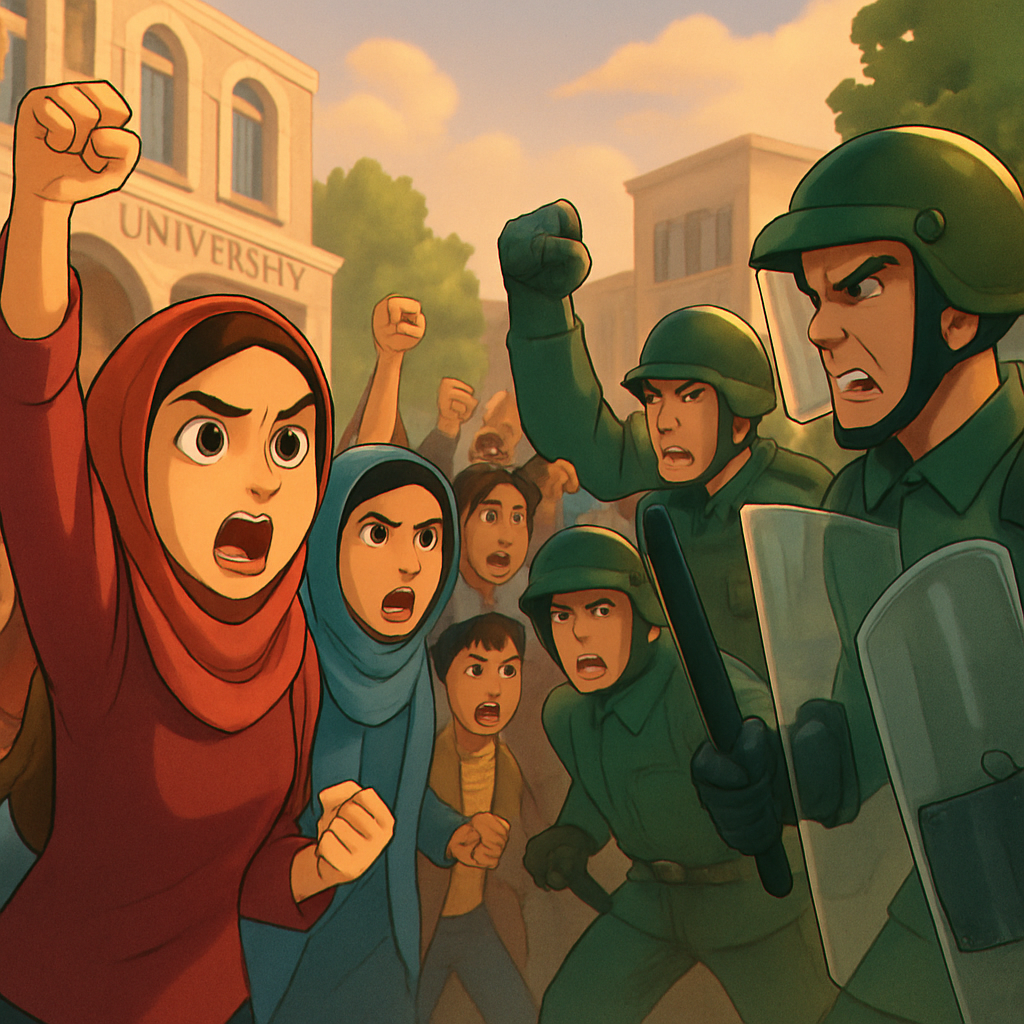 Videos geolocated at universities in Tehran show students chanting "bi sharaf," or "disgraceful" in Farsi, as clashes erupted against supporters of the government